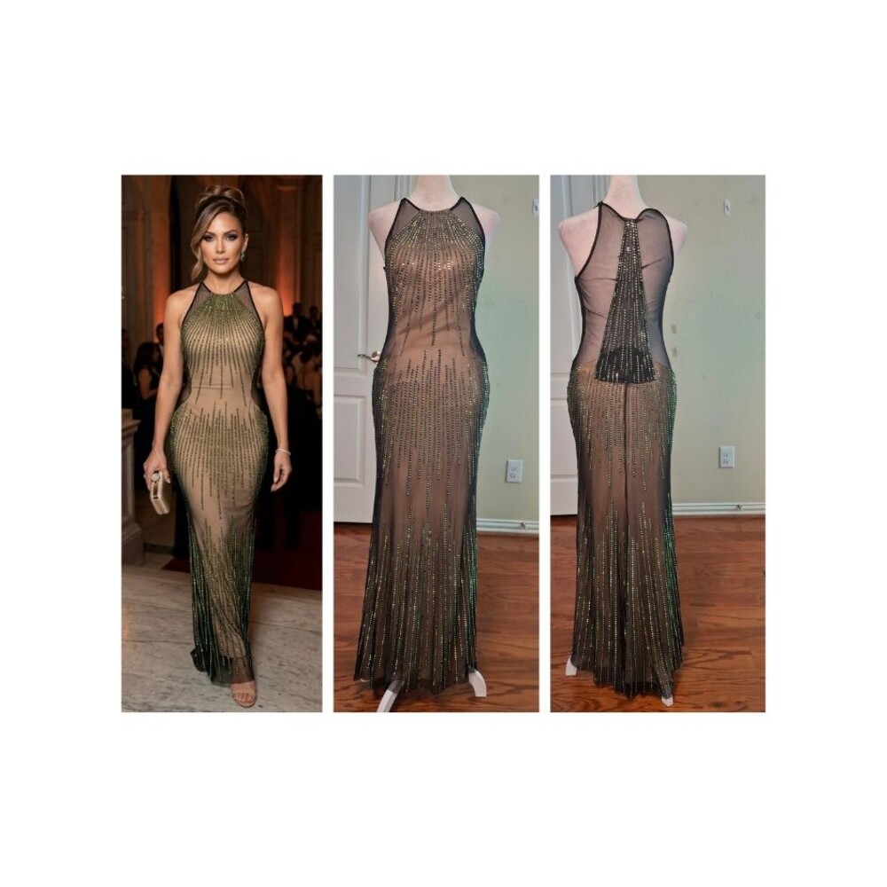 Dave Johnny Rhinestone Illusion Evening Gown Dress Black Nude 6 Prom Homecoming